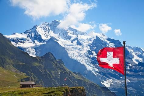 Photographic Print Swiss Flag on the Top of Mannlichen (Jungfrau Region, Bern, Switzerland) by swisshippo 24x16in